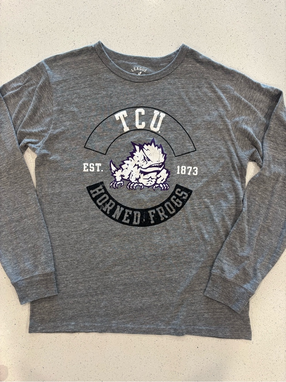 League Collegiate TCU Horned Frogs Women’s Gray Long Sleeve Graphic Tee L